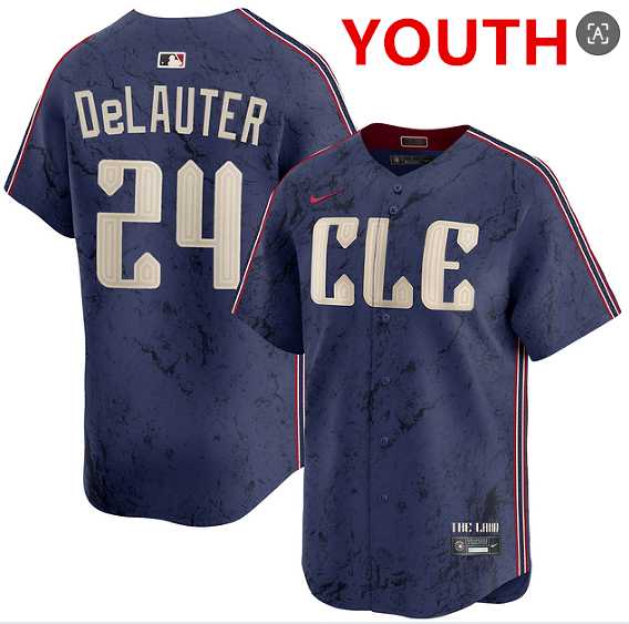 Youth cleveland guardians #24 chase delauter navy 2024 city connect limited stitched jersey Dzhi->->MLB Jersey