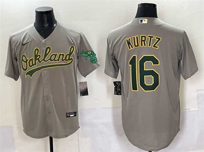 Mens Oakland Athletics #16 Nick Kurtz Grey Cool Base Stitched Jersey