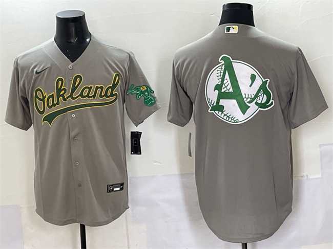 Mens Oakland Athletics Team Big Logo Grey Cool Base Stitched Jersey