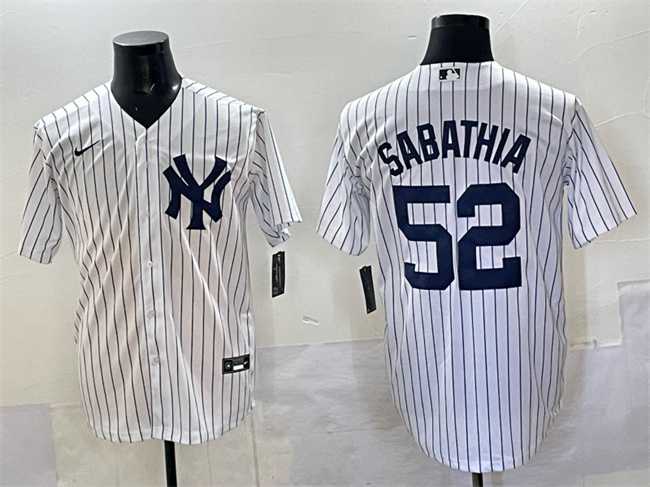 Mens New York Yankees #52 C.C. Sabathia White Cool Base Stitched Jersey