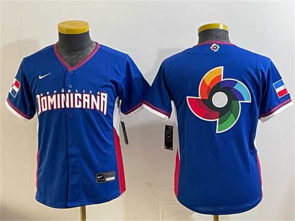 Youth Dominican Republic Royal 2026 World Baseball Classic Big Logo Road Stadium Stitched Baseball Jersey Dzhi->->MLB Jersey