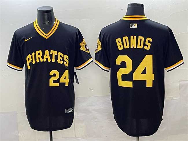 Mens Pittsburgh Pirates #24 Barry Bonds Black With Patch Cool Base Stitched Jersey
