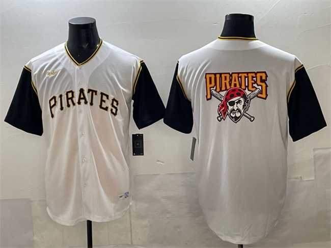 Mens Pittsburgh Pirates Team Big Logo White Cool Base Stitched Jersey
