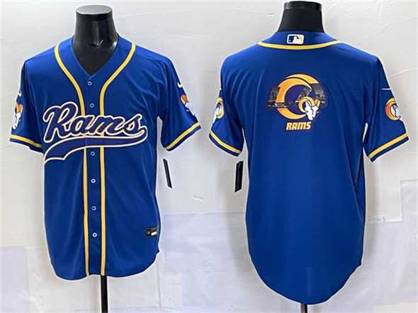 Mens Los Angeles Rams Team Logo Royal Cool Base Stitched Baseball Jersey