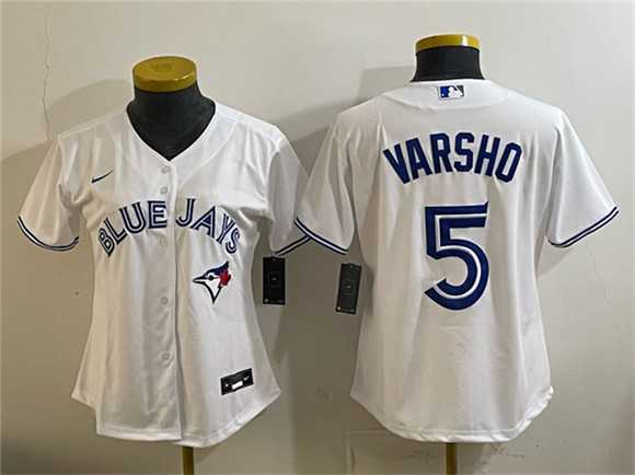 Womens Toronto Blue Jays #5 Daulton Varsho White Cool Base Stitched Jersey (Run Small)->->MLB Jersey