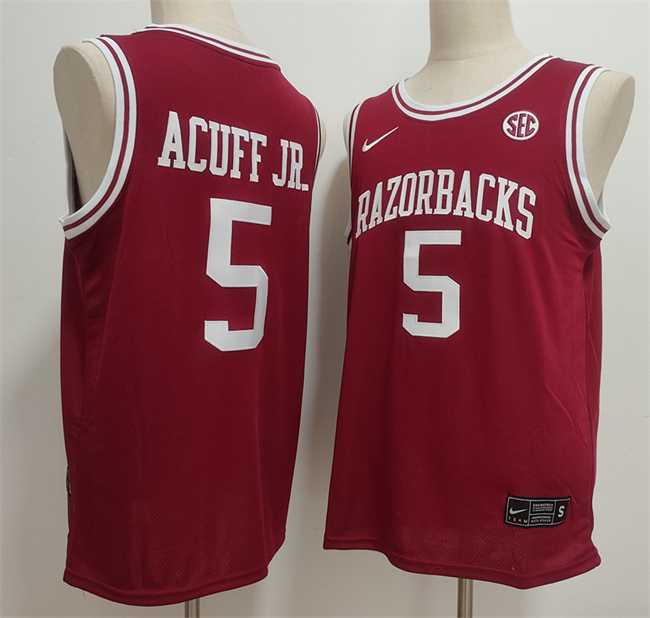Mens Arkansas Razorbacks #5 Darius Acuff Jr. Red Stitched Football Jersey