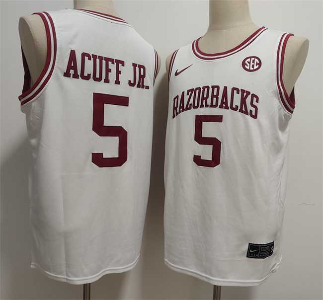 Mens Arkansas Razorbacks #5 Darius Acuff Jr. White Stitched Football Jersey