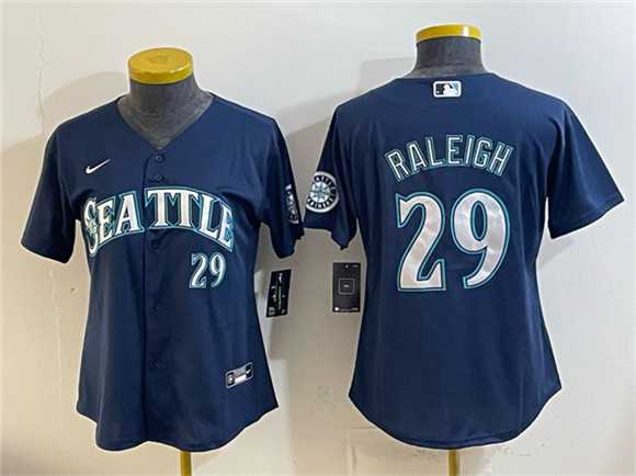 Womens Seattle Mariners #29 Cal Raleigh Navy Cool Base Stitched Jersey (Run Small)->->MLB Jersey