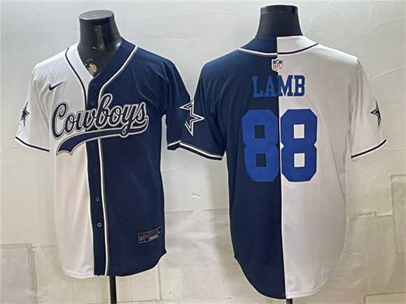 Mens Dallas Cowboys #88 CeeDee Lamb White Navy Split Stitched Jersey