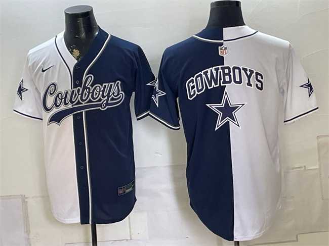 Mens Dallas Cowboys Team Big Logo White Navy Split Stitched Jersey