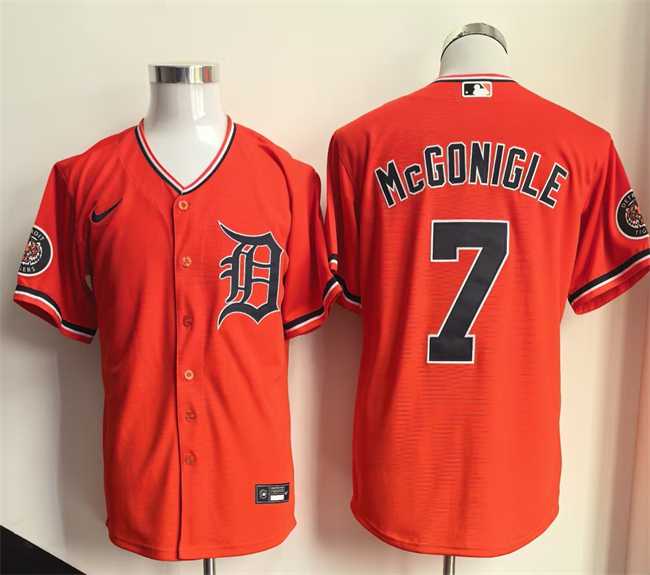 Mens Detroit Tigers #7 Kevin McGonigle Orange Cool Base Stitched Jersey->->MLB Jersey