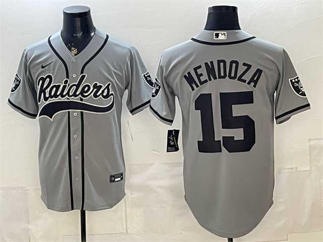 Mens Las Vegas Raiders #15 Fernando Mendoza Grey Cool Base Stitched Baseball Jersey