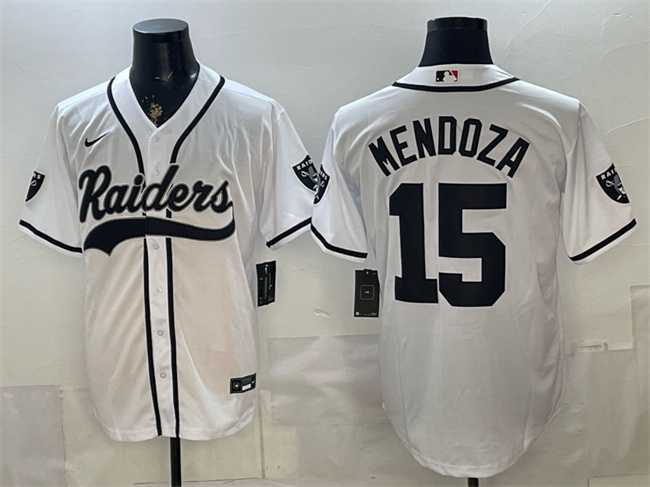 Mens Las Vegas Raiders #15 Fernando Mendoza White Cool Base Stitched Baseball Jersey