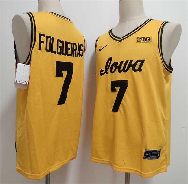Mens Iowa Hawkeyes #7 Alvaro Folgueiras Yellow Stitched Jersey