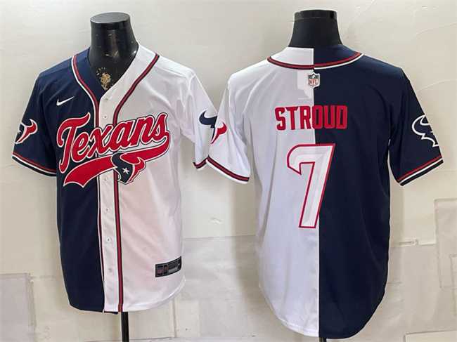 Mens Houston Texans #7 C.J. Stroud Navy White Split With Patch Cool Base Stitched Baseball Jersey