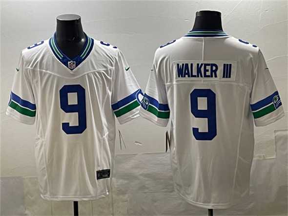 Mens Seattle Seahawks #9 Kenneth Walker III White F.U.S.E. Throwback Vapor Limited Stitched Jersey