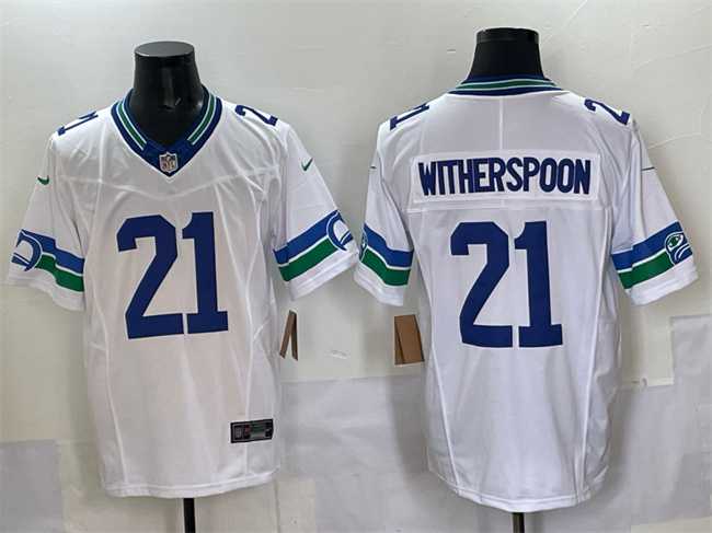 Mens Seattle Seahawks #21 Devon Witherspoon White F.U.S.E. Throwback Vapor Limited Stitched Jersey
