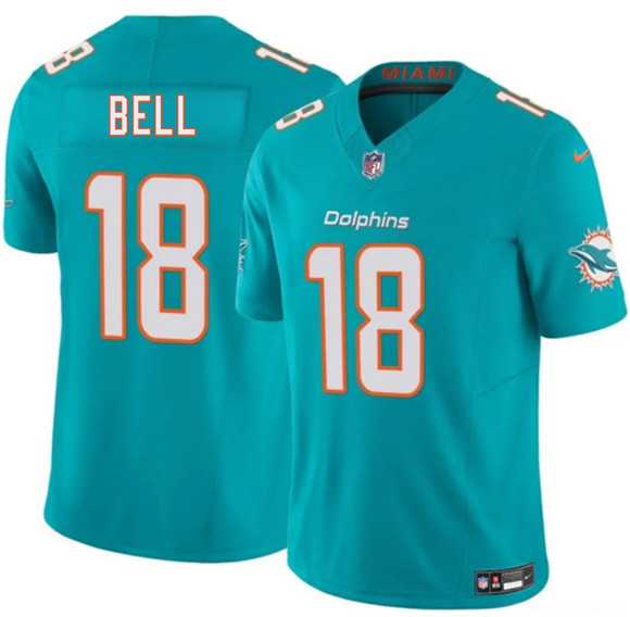 Mens Miami Dolphins #18 Chris Bell Aqua 2026 Draft F.U.S.E. Vapor Limited Stitched Jersey