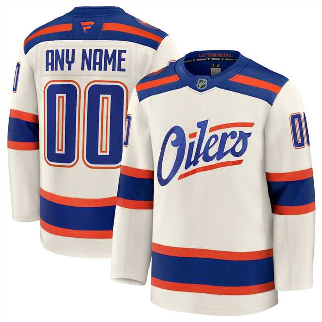 Mens Edmonton Oilers Custom Light Beige Alternate Stitched Hockey Jersey