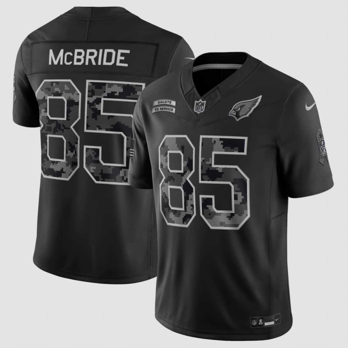 Mens Arizona Cardinals #85 Trey McBride Black 2026 F.U.S.E. Salute to Service Limited Stitched Jersey