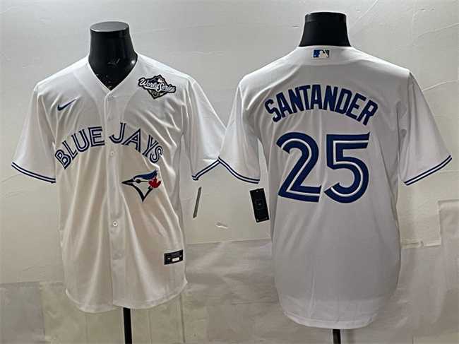 Mens Toronto Blue Jays #25 Anthony Santander White 2025 World Series Home Cool Base Stitched Jersey