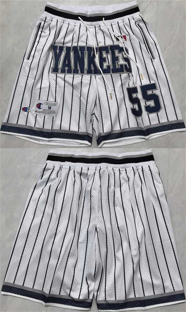 Mens New Yok Yankees #55 White Shorts (Run Small)->->MLB Jersey