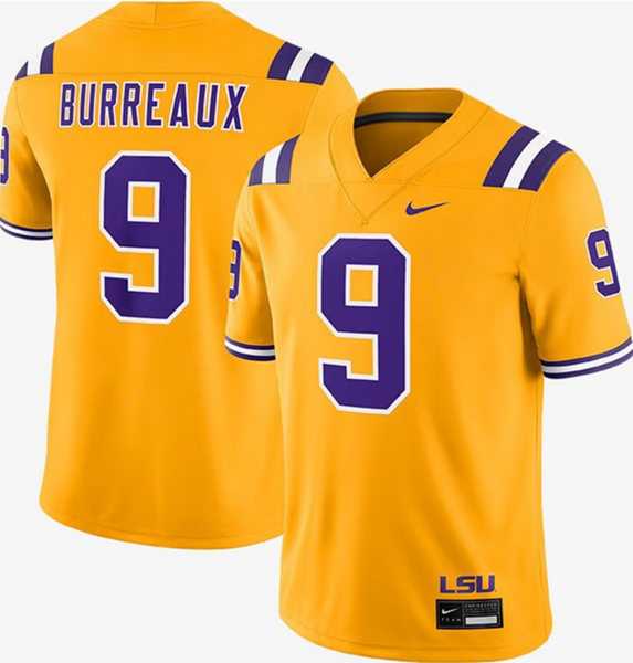 Mens LSU Tigers #9 Joe Burrow Gold Limited Stitched Game Jersey Dzhi