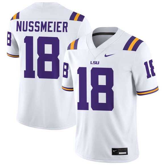 Mens LSU Tigers #18 Garrett Nussmeier White Limited Stitched Game Jersey Dzhi