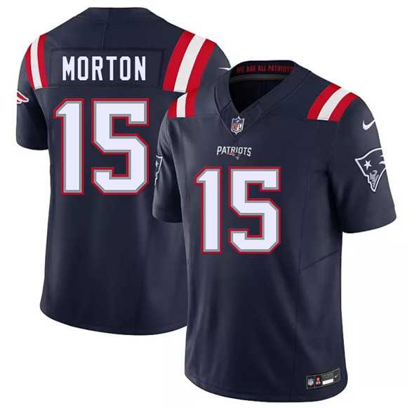 Mens New England Patriots #15 Behren Morton Navy 2026 Draft F.U.S.E. Vapor Limited Stitched Jersey
