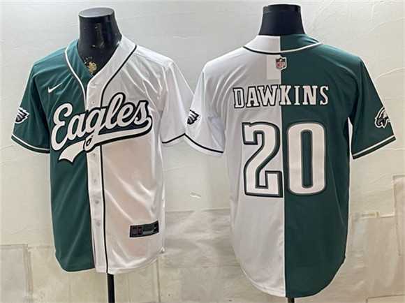 Mens Philadelphia Eagles #20 Brian Dawkins Green White Split Stitched Jersey