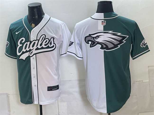 Mens Philadelphia Eagles Team Big Logo Green White Split Stitched Jersey