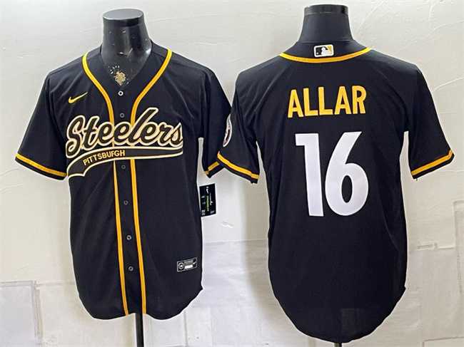 Mens Pittsburgh Steelers #16 Drew Allar Black With Patch Cool Base Stitched Baseball Jersey