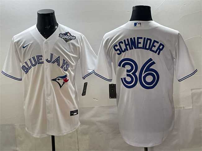 Mens Toronto Blue Jays #36 Davis Schneider White 2025 World Series Home Cool Base Stitched Jersey
