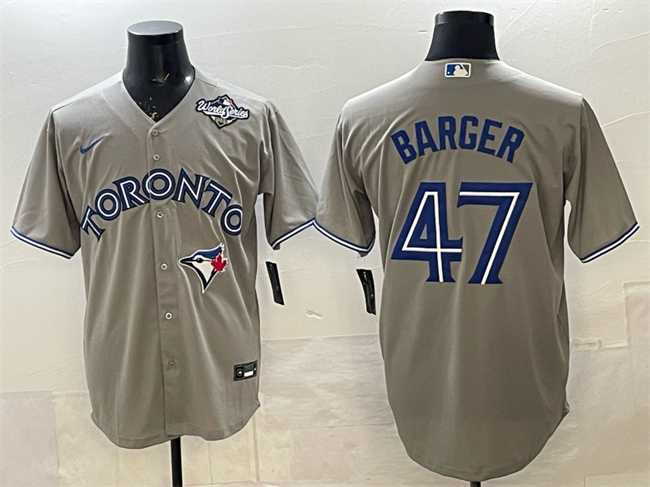 Mens Toronto Blue Jays #47 Addison Barger Gray 2025 World Series Cool Base Stitched Jersey