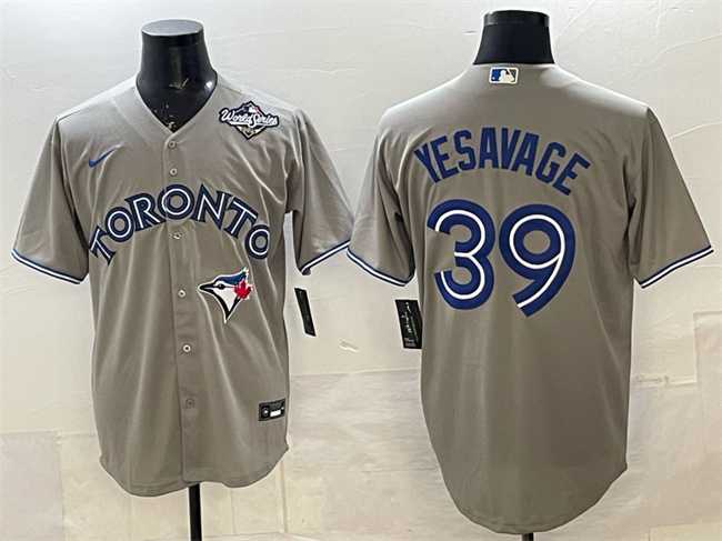 Mens Toronto Blue Jays #39 Trey Yesavage Gray 2025 World Series Cool Base Stitched Jersey