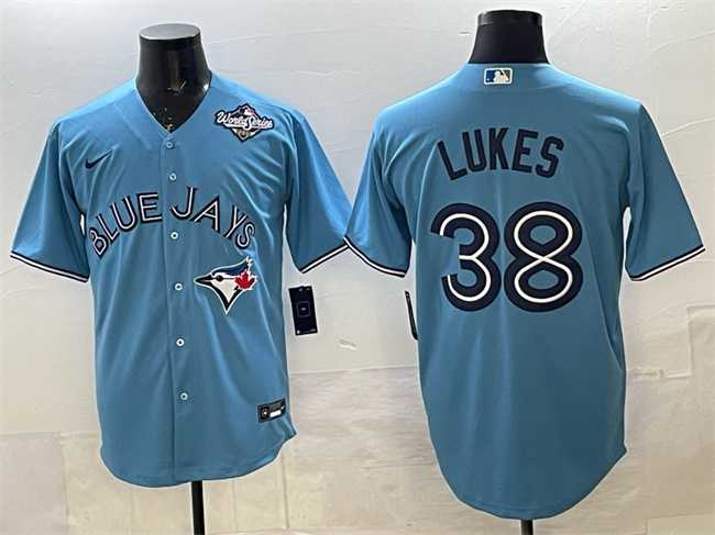 Mens Toronto Blue Jays #38 Nathan Lukes Blue 2025 World Series Cool Base Stitched Jersey