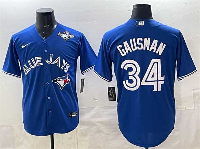 Mens Toronto Blue Jays #34 Kevin Gausman Royal 2025 World Series Cool Base Stitched Jersey