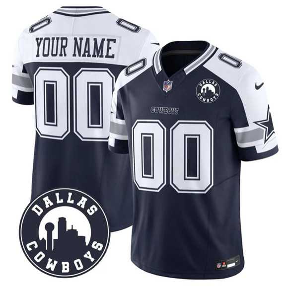 Mens Dallas Cowboys Active Player Custom White Navy Alternate 2025 F.U.S.E Dallas City Patch Vapor Untouchable Limited Stitched Game Jersey