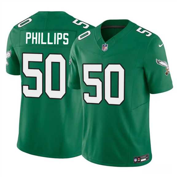 Mens Philadelphia Eagles #50 Jaelan Phillips Kelly Green 2025 F.U.S.E. Vapor Untouchable Limited Throwback Stitched Jersey Dzhi