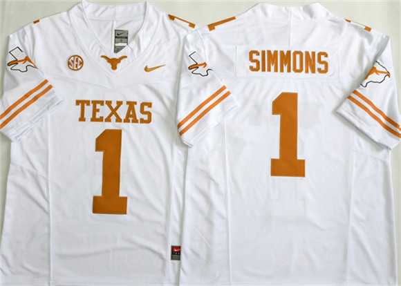 Mens Texas Longhorns #1 Colin Simmons White 2026 F.U.S.E. Stitched Jersey