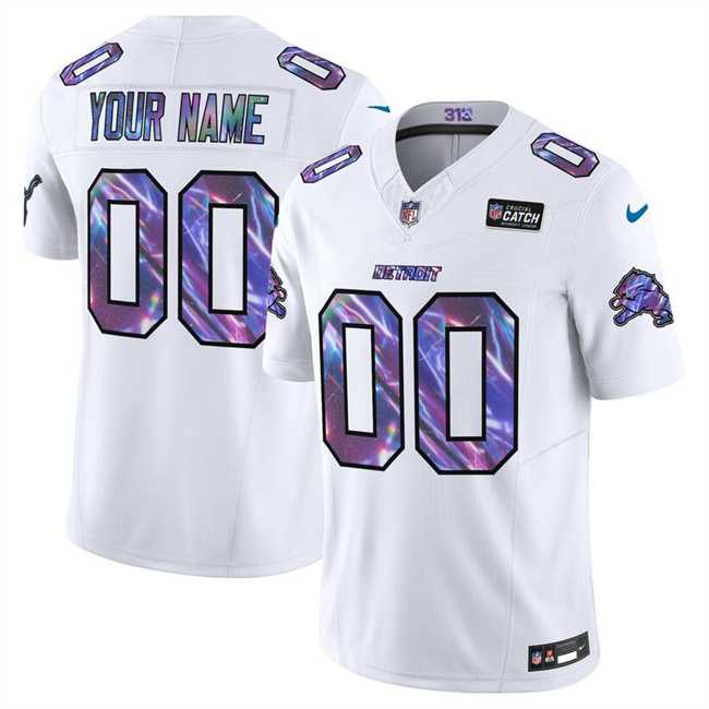 Mens Detroit Lions Active Player Custom White 2025 Crucial Catch F.U.S.E. Vapor Limited Stitched Jersey