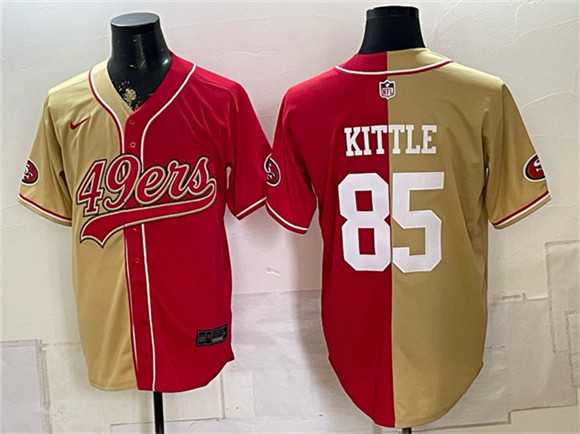 Mens San Francisco 49ers #85 George kittle Gold Red Split Stitched Jersey
