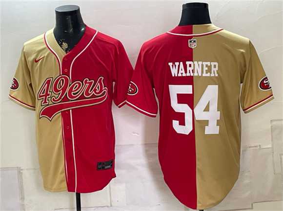 Mens San Francisco 49ers #54 Fred Warner Gold Red Split Stitched Jersey