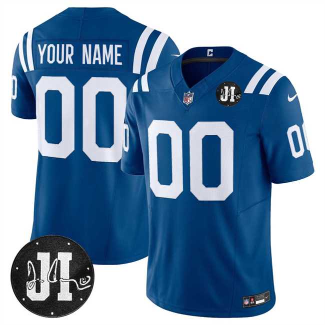 Mens Indianapolis Colts Active Player Custom Blue 2025 F.U.S.E. Jim Irsay Patch Vapor Limited Stitched Jersey