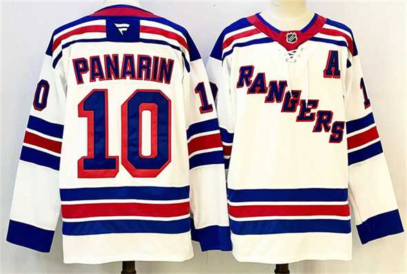 Mens New York Rangers #10 Artemi Panarin White With A Patch 2024-25 Away Stitched Jersey