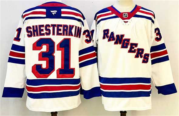 Mens New York Rangers #31 Igor Shesterkin White 2024-25 Away Stitched Hockey Jersey