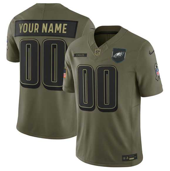 Mens Philadelphia Eagles Active Player Custom Olive 2025 Salute to Service Limited Stitched Jersey