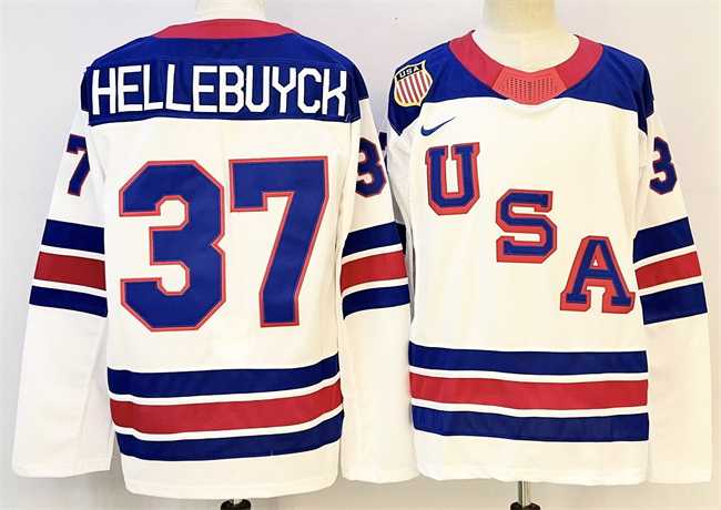 Mens USA #37 Connor Hellebuyck White 2025-2026 Stitched Jersey
