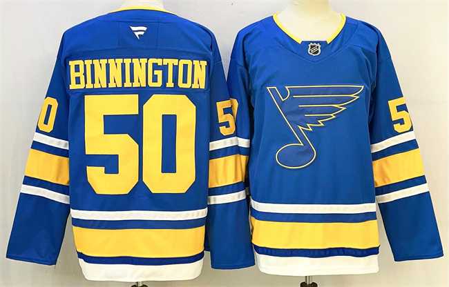 Mens St. Louis Blues #50 Jordan Binnington Blue 2025 Stitched Hockey Jersey