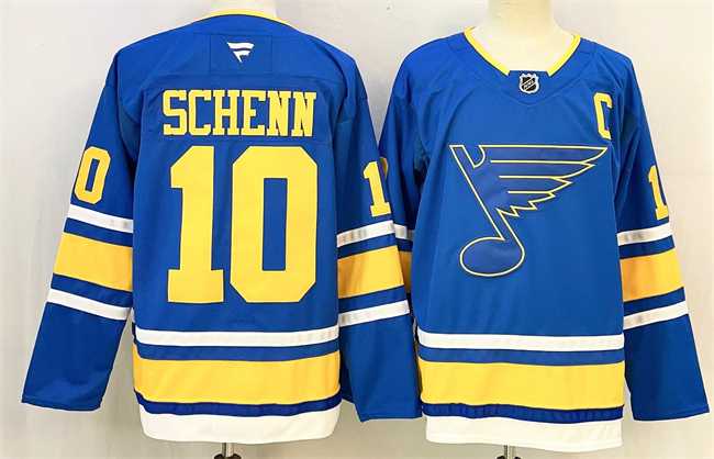 Mens St. Louis Blues #10 Brayden Schenn Blue 2025 With C Patch Stitched Hockey Jersey